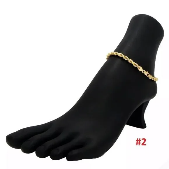 14K Gold Plated Stamped Ankle Bracelets - Picture 3 of 5